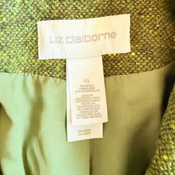 VTG 90s Dark Academia Liz Claiborne Green Tweed Wool Blend Blazer Size 10 - Picture 5 of 15